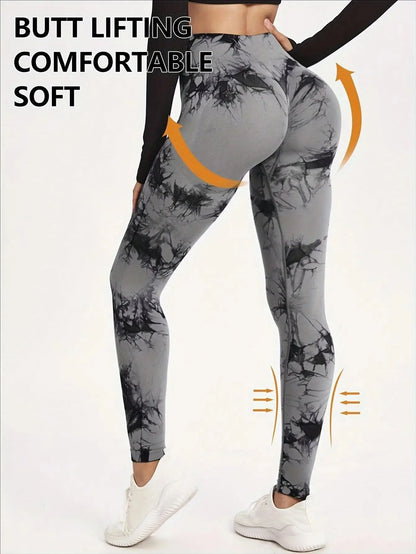 Womens Yoga Pants Gym Leggings Seamless Tie Dye High Waisted Elastic Leggings Peach Buttocks Running Fitness Sports Casual Pants