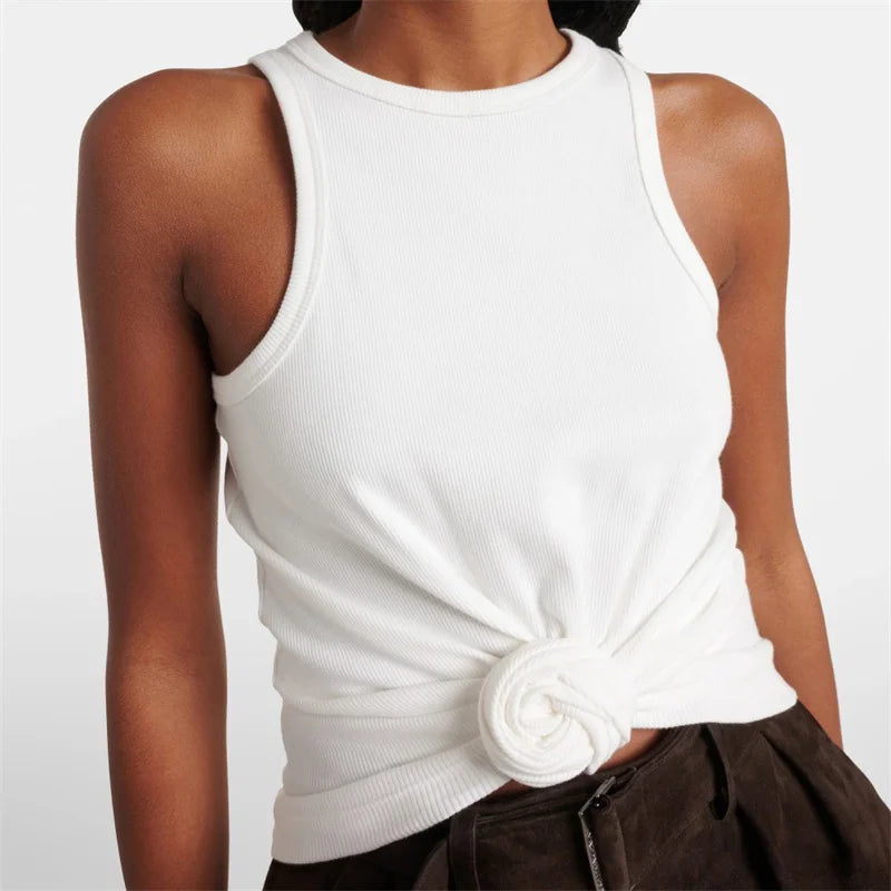 Women t-shirts New twisted flower knotted sleeveless top for summer 2025 Elastic slim pure cotton women's vest corset crop top
