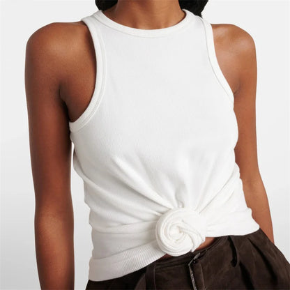 Women t-shirts New twisted flower knotted sleeveless top for summer 2025 Elastic slim pure cotton women's vest corset crop top