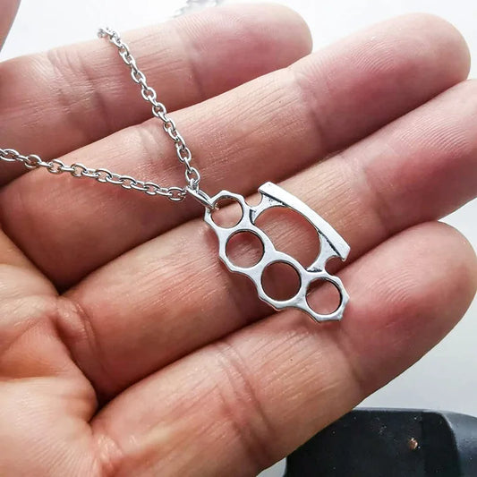 Brass Knuckles Pendant Necklace for Women Men Neck Chain Vintage Summer Gothic Goth Jewelry Trend 2022 Accessories Holiday Gifts