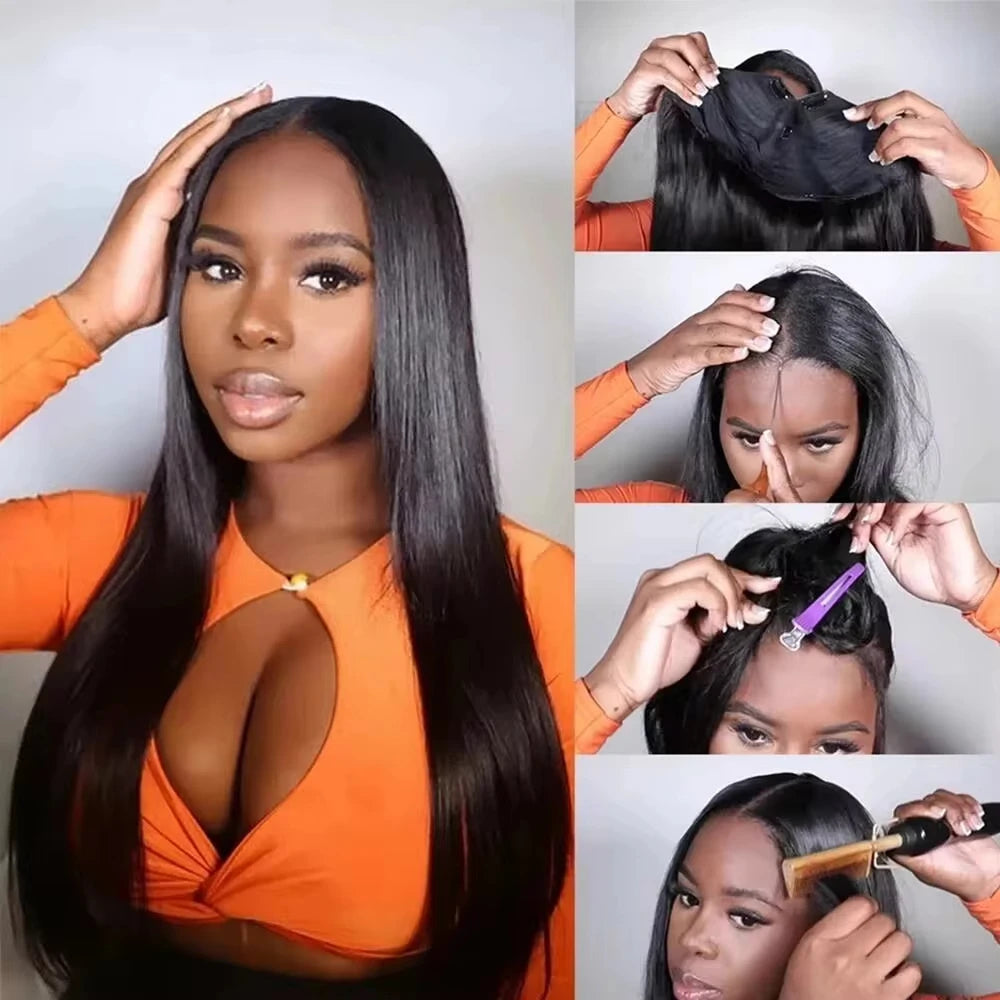 V Part Wig Straight Long Human Hair Wigs Mongolian Straight V Part Human Hair Wigs V Part Machine Made Wigs No Leave Out