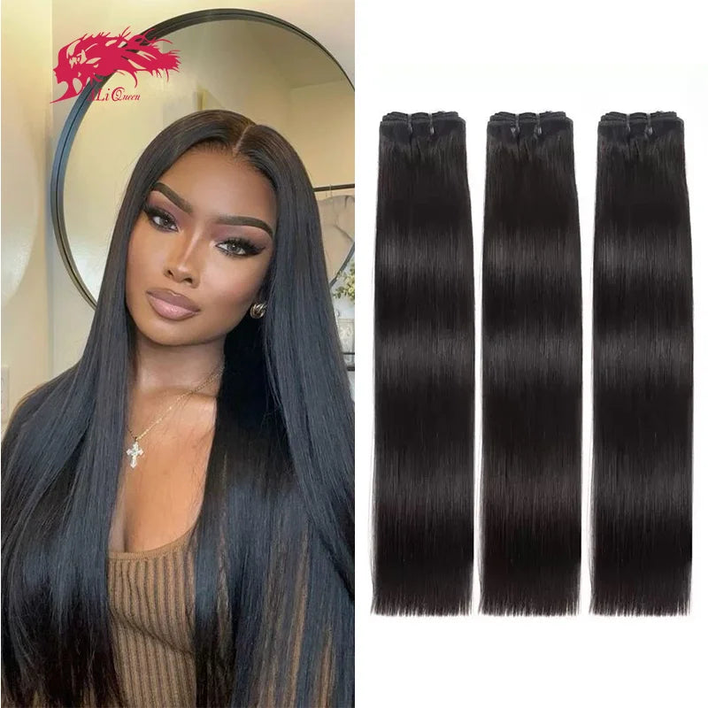 Ali Queen Double Drawn Hair Bundles Straight Human Hair Bundles Virgin Hair Weave For Women Indian 100% Human Hair Extensions