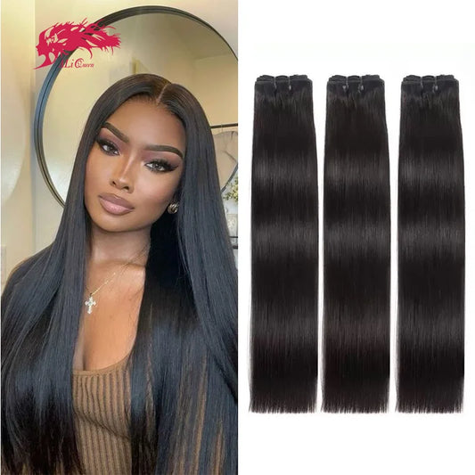 Ali Queen Double Drawn Hair Bundles Straight Human Hair Bundles Virgin Hair Weave For Women Indian 100% Human Hair Extensions