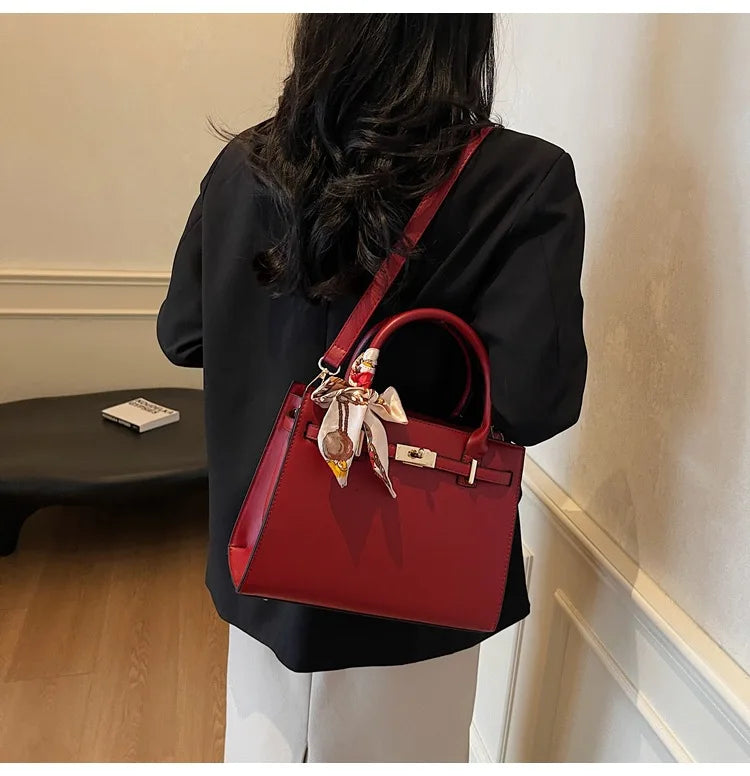 2025 New! Women's Red Tote Bag - Light Luxury, Large Capacity, Elegant Design, Versatile for Work & Party, Premium PU Leather
