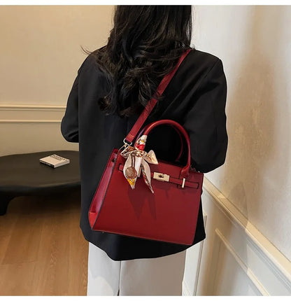 2025 New! Women's Red Tote Bag - Light Luxury, Large Capacity, Elegant Design, Versatile for Work & Party, Premium PU Leather