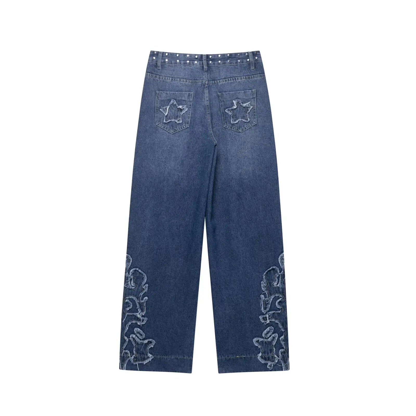 European style new women's fashion versatile temperament straight embroidered low waist jeans trousers