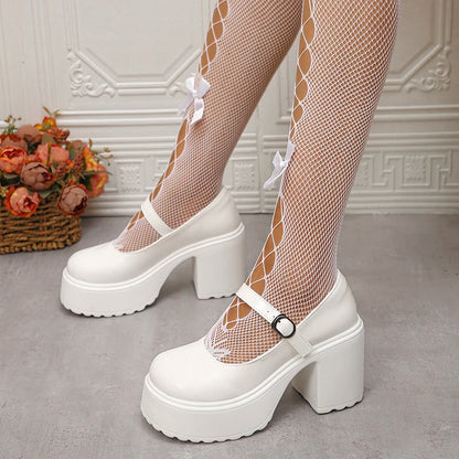 Pink Chunky Platform High Heels Pumps Women 2023 Autumn Ankle Straps Mary Jane Lolita Shoes Woman Plus Size 42 Cute Party Shoes