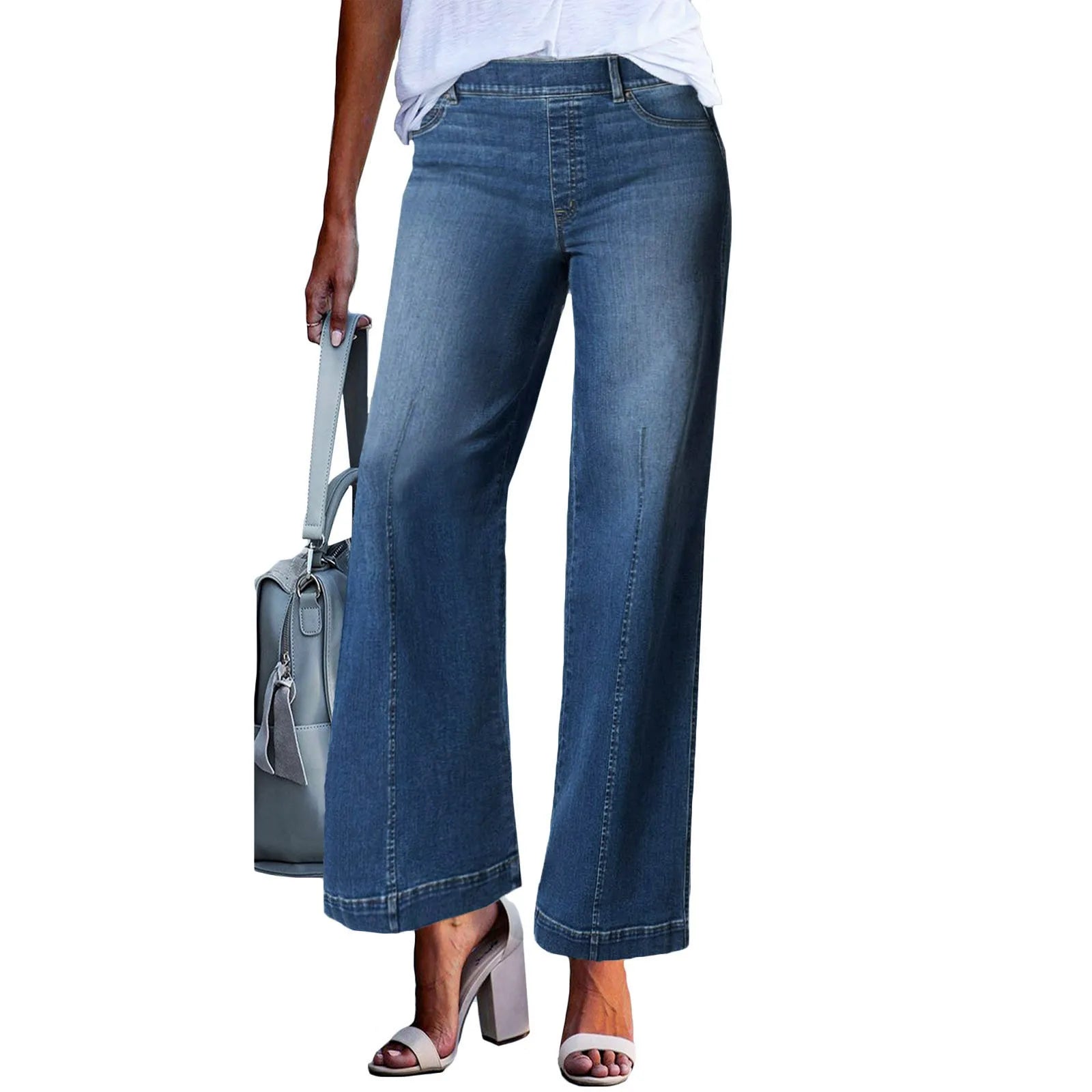 New Wide Leg Jeans For Women Seamed Front Wide Leg Jeans Solid Color Casual Fashion Trousers Pantalones De Mujer Pants For Women