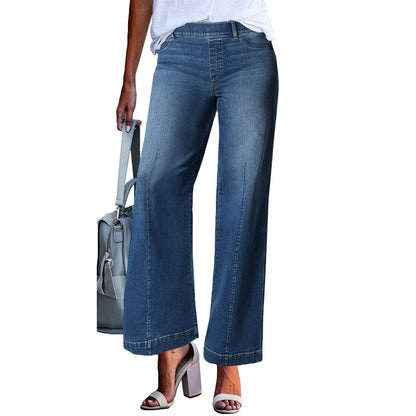 New Wide Leg Jeans For Women Seamed Front Wide Leg Jeans Solid Color Casual Fashion Trousers Pantalones De Mujer Pants For Women