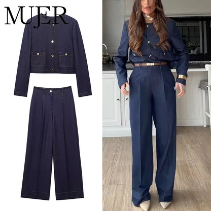 MUJER Women's Jeans Sets Woman Outfits Blue Baggy Jeans Woman High Waist Jeans for Women Suits Streetwear Jackets Denim Outfits
