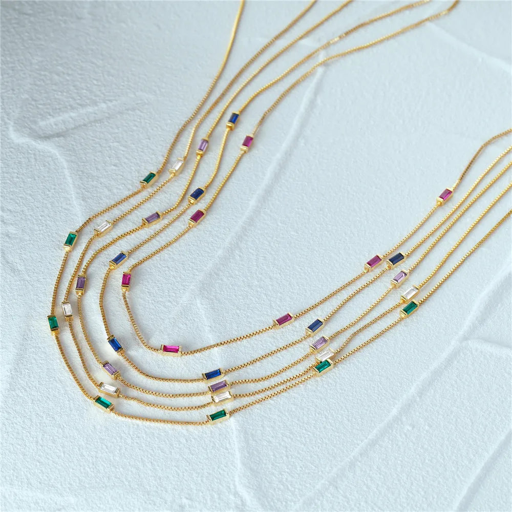 CANNER Necklace For Women Silver 925 Sterling Colored Zircon Collarbone Chain Trendy Jewelry Delicate Simple Long Thin Chain