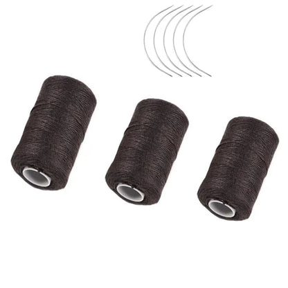 3 Rolls Hair Weaving Thread Cotton Sewing Thread With 5 pcs C curved needle for Making Wig DIY Hand Sewing Hair Weave hair weft