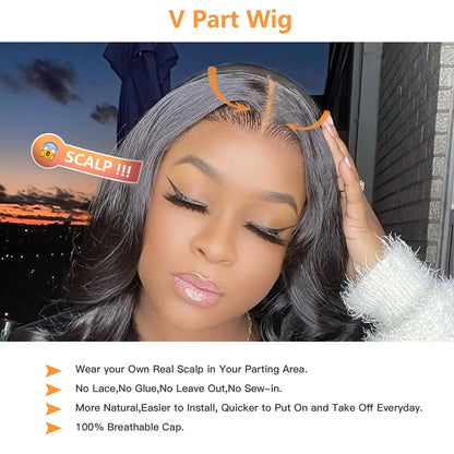 V Part Wig Straight Long Human Hair Wigs Mongolian Straight V Part Human Hair Wigs V Part Machine Made Wigs No Leave Out