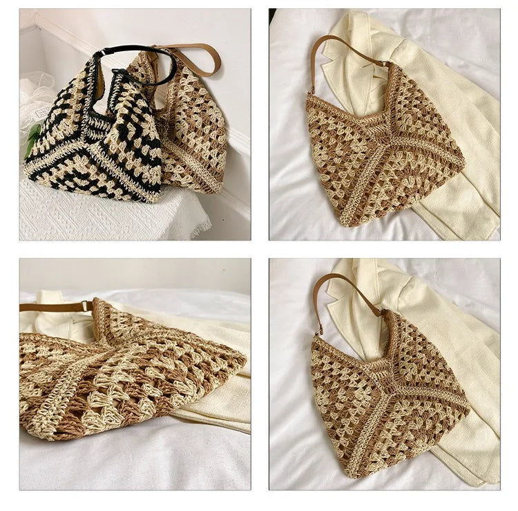 Women Weaving Clutches knit bag Large Portable Shoulder Bag Summer Beach Purses Shopper Satchel Female Tote Bags Handbags