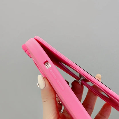 Cute 3D Hot Pink Bow Cellphone Model Flip Mirror Silicone Cases For iPhone 15 14 13 12 Pro Max 11 Shockproof Soft Cover Gifts