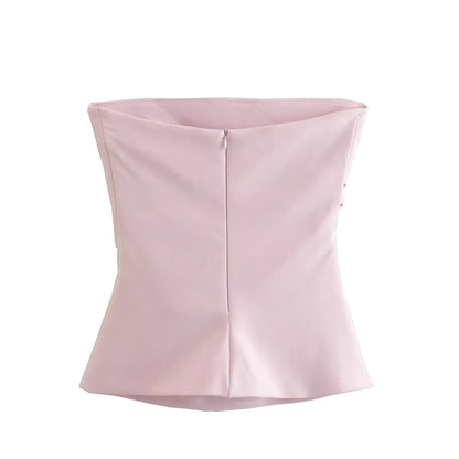 TRAF Women Top Off Shoulder Tube Top Woman Ruched Corset Crop Tops Summer Backless Pink Black White Top Strapless Sexy Tops