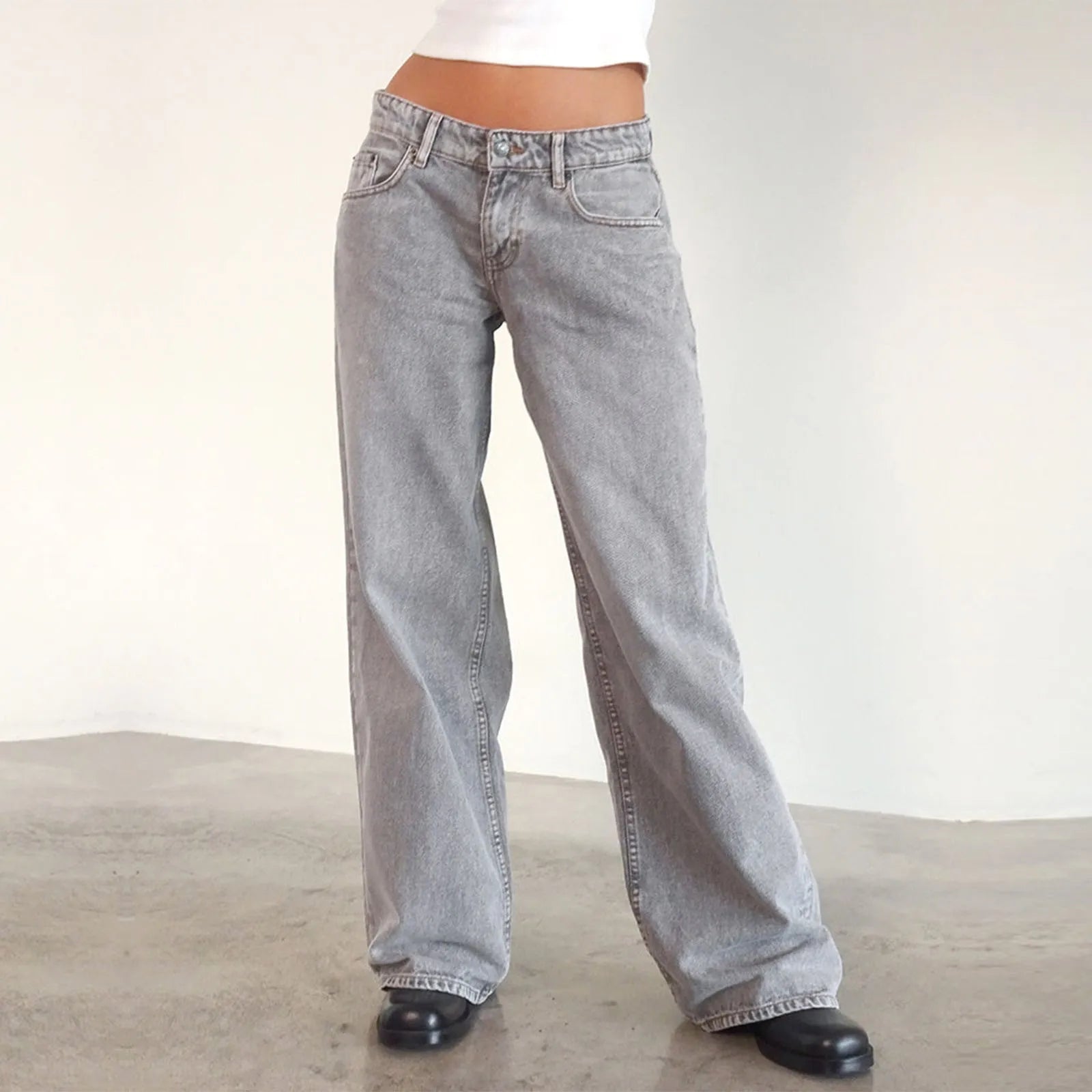 Retro Washed Jeans Women'S Design Sense Mid Waisted Straight-Leg Pants Loose Wide-Leg Mopping Pants Jeans Pants For Woman Jean