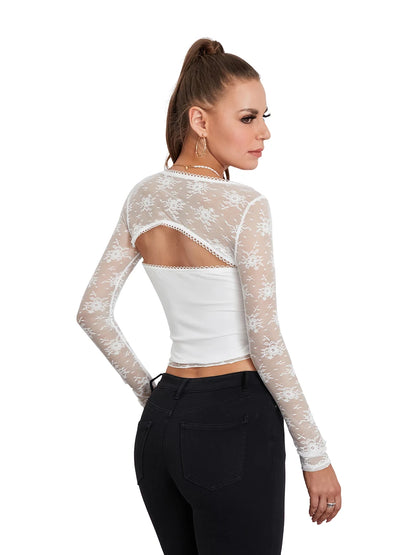 Women Summer 2 Piece Outfits Long Sleeve Lace Shrug Tops and Solid Color Bandeau Tube Tops Sets for Streetwear Club Y2K 2000s