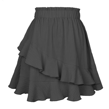 Women'S Skirt Fashion Women'S Ruffle Skirt High Waist Irregular Solid Color Short Skirt Women'S Fashionable Solid Color Skirt