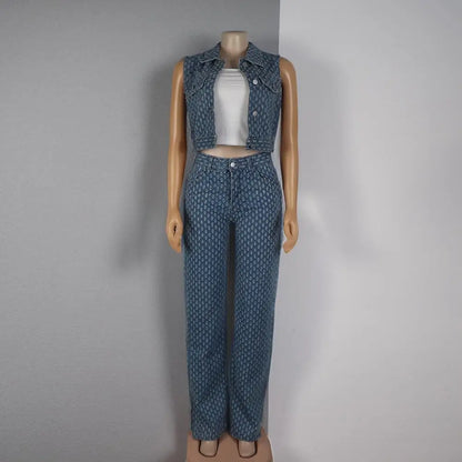 New African girly jeans ripped jeans womens three-piece denim jacket women slit wide leg slit trousers jeans uomo