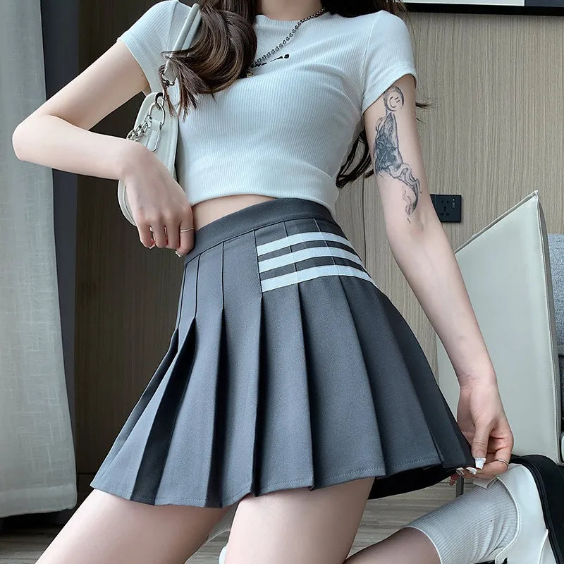 Women's Skirt With Shorts Summer Black Pleated Skirt For Girls Brown A Line High Waist Y2k Mini saias Spring Korea Style Clothes