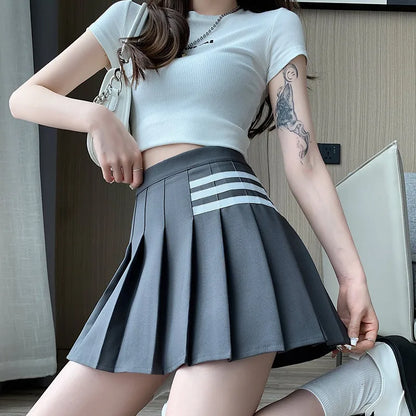 Women's Skirt With Shorts Summer Black Pleated Skirt For Girls Brown A Line High Waist Y2k Mini saias Spring Korea Style Clothes