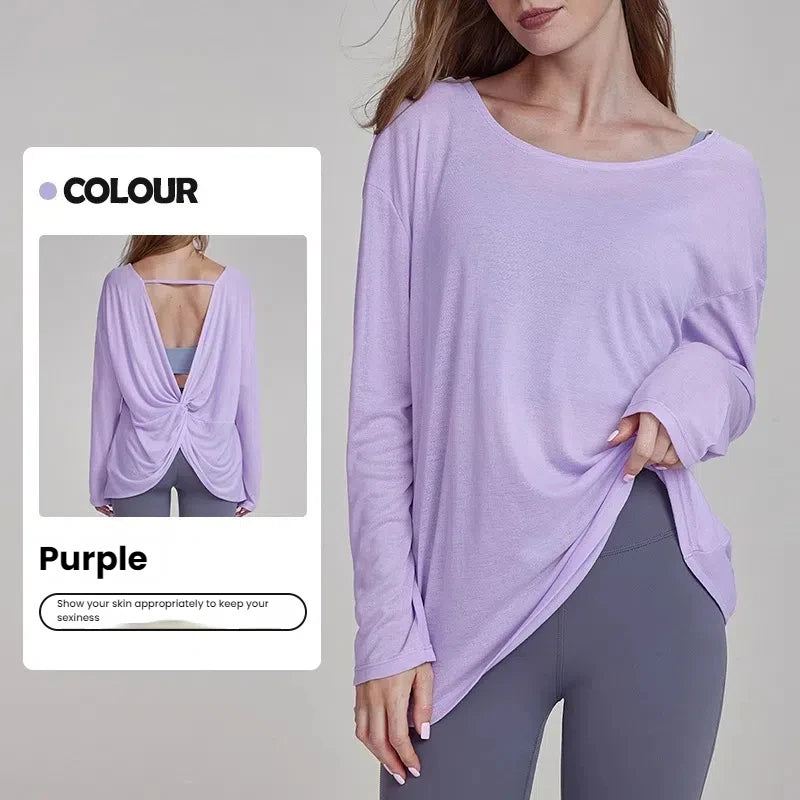 Women's Tops New Autumn Yoga Cover-up Loose Back Beauty Leisure Sports Fitness Top Light Breathable Long Sleeves Tee