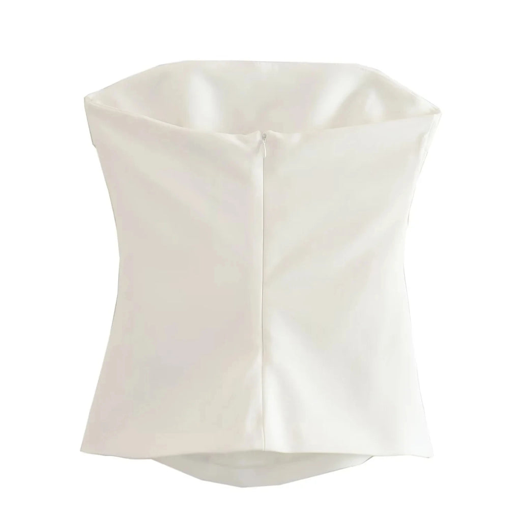 TRAF Women Top Off Shoulder Tube Top Woman Ruched Corset Crop Tops Summer Backless Pink Black White Top Strapless Sexy Tops