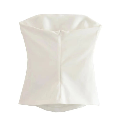 TRAF Women Top Off Shoulder Tube Top Woman Ruched Corset Crop Tops Summer Backless Pink Black White Top Strapless Sexy Tops