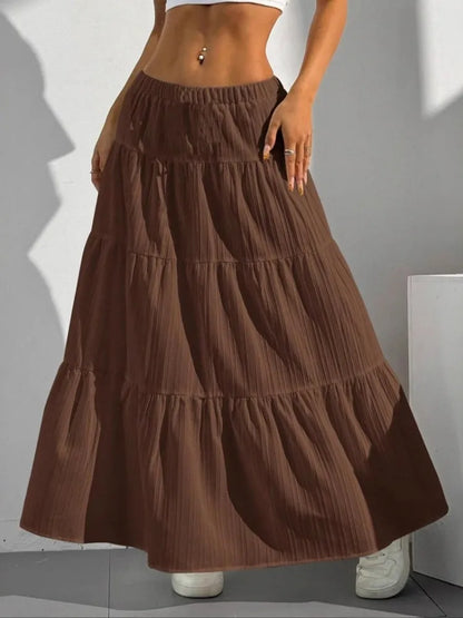 Joskaa Elegant White Skirt Women Hipster Lace-Up Elastic Waist Big Swing Skirts 2025 Summer Female Bottoms Holiday Beachwear