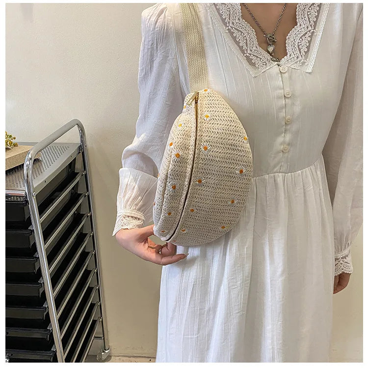 Women's Waist Bag Straw Woven Ladies Shoulder Crossbody Bags for Women 2023 Summer Fanny Pack Fashion Phone Female Chest Bag