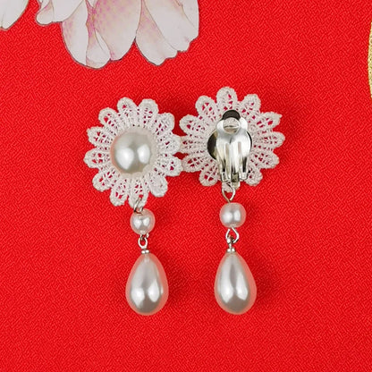 White Necklace Pearl Lace Women Fashion Necklace Earrings lolita Accessories