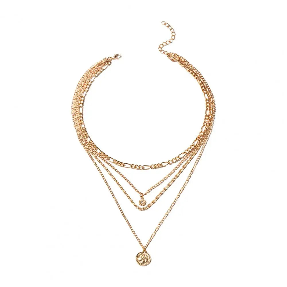 Women Necklace Multi-layered Coin Pendant Punk Style Necklace Hollow Chain Adjustable Length Hip Hop Club Party Neck Jewelry