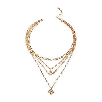 Women Necklace Multi-layered Coin Pendant Punk Style Necklace Hollow Chain Adjustable Length Hip Hop Club Party Neck Jewelry