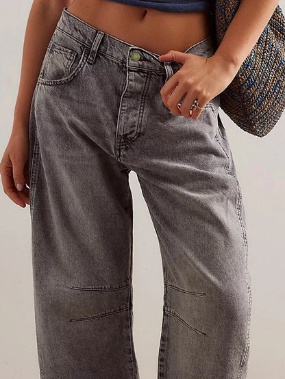 Women's Four Seasons New Fashion Low-rise Jeans Casual Loose Wash Wide-leg Pants Women's Simple Comfortable Straight Leg Jeans