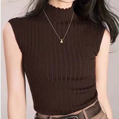 Black Tank Tops Women Sleeveless Knitted T-Shirts Crop Tops Female Elastic Slim Vests Casual 2025 Summer Spring Pullover Camis