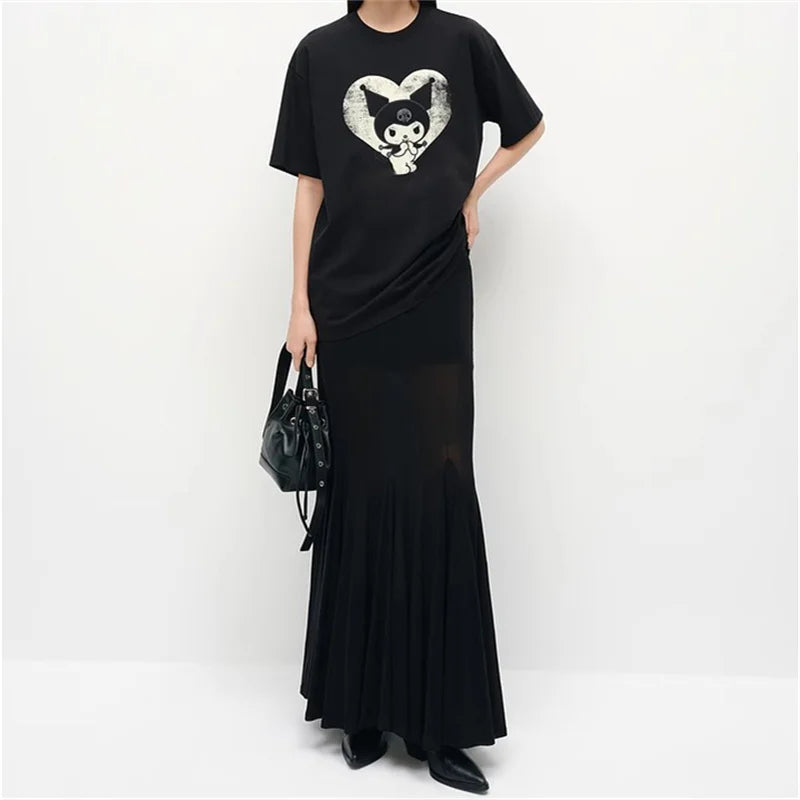 Women skirt New high waisted slim fit fishtail skirt for summer 2025 women's half skirt Translucent mesh spliced long skirt y2k