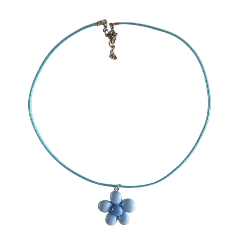 Colorful Flower Necklace Statement Pendant Necklace Floral Design Neck Jewelry Rope Necklace Perfect Gift for Women Girl