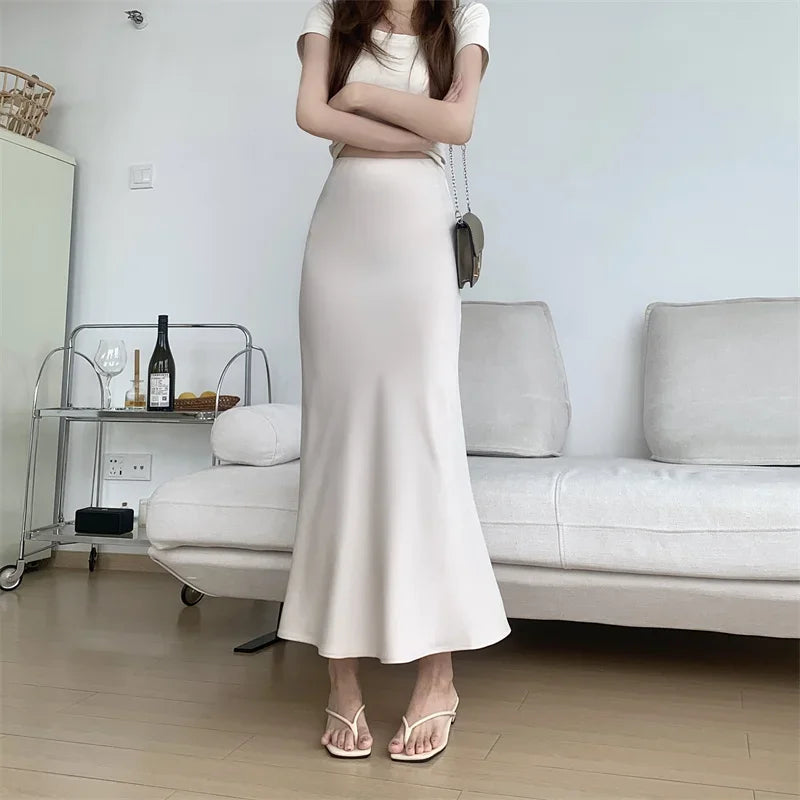 Satin Skirts for Women Korean Reviews Many Girls Clothes Women's 2025 Summer NEW High Waisted Mid Long Skirts Fashion women skir