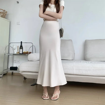 Satin Skirts for Women Korean Reviews Many Girls Clothes Women's 2025 Summer NEW High Waisted Mid Long Skirts Fashion women skir