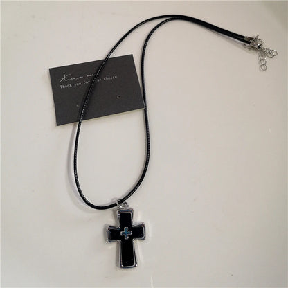 Punk Rock Black Heart Cross Pendant Chain Necklace For Men Women Cool Hip Hop Street Vintage 90s Y2K Grunge Goth Accessories