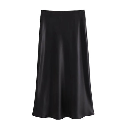 Satin Skirt Woman High Waist Elegant Long Skirts For Women Fashion Summer Midi Skirt Office Women's Skirts