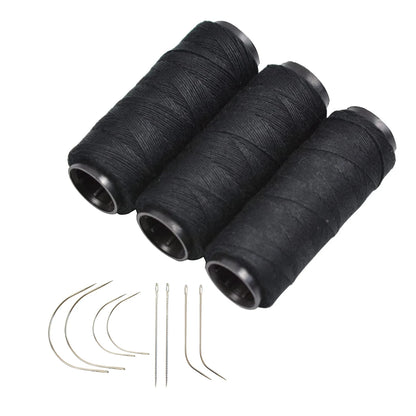 3 Rolls Hair Weaving Threads with 8 Pieces Sewing Needle Weaving Threads for Making Wigs Hand Sewing Hair Weft DIY