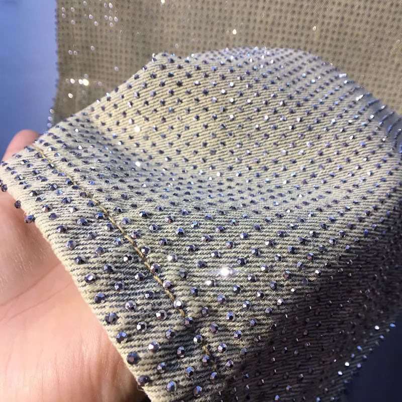 European Jeans, 2025 Spring Clothing New Heavy Industry Full Body Hot Diamond High Waist Skinny Wide Leg Straight Jeans Women