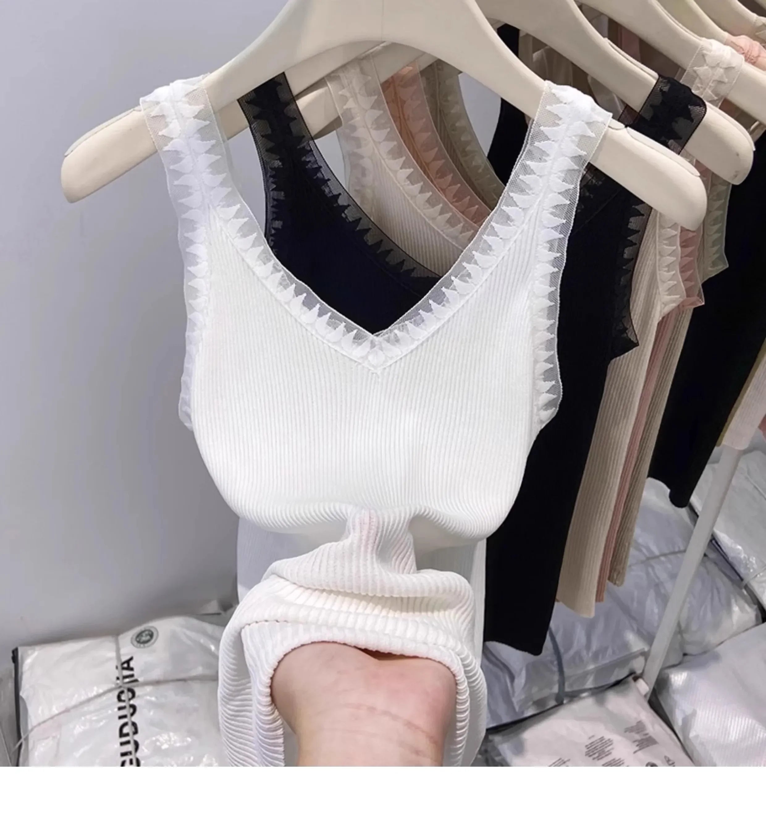 Women Summer Fashion Thin Knitted Undershirt Sleeveless Corset Top Half High Neck Comfortable Breathable Lace Tank Top 2025