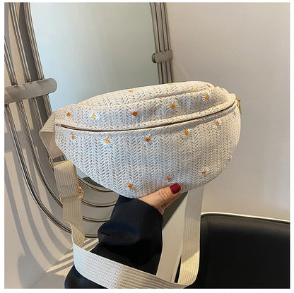 Women's Waist Bag Straw Woven Ladies Shoulder Crossbody Bags for Women 2023 Summer Fanny Pack Fashion Phone Female Chest Bag