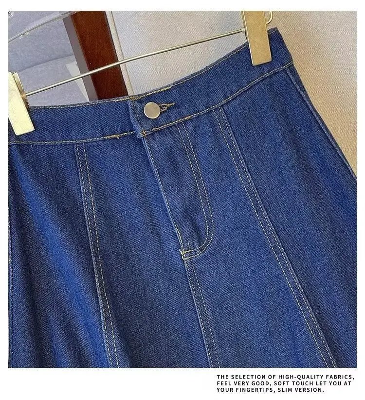 Denim Skirt For Women 2025 New High Waisted A-line Umbrella Skirt Versatile  Spring  Summer Elastic Waist Long Jean Skirt