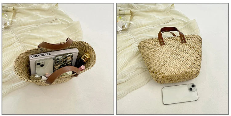 Wicker Woven Basket Bags for Women Handbag Summer Straw Rattan Bag Vacation Travel Beach Bag Handmade Bucket Bags Shopper Tote