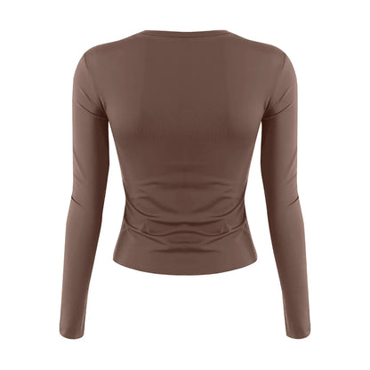 Women's Fashion Solid Colour Round Neck Long Sleeve T-Shirt Top Tops for Women Womens Tops and Blouses Trendy Womens Summer Tops