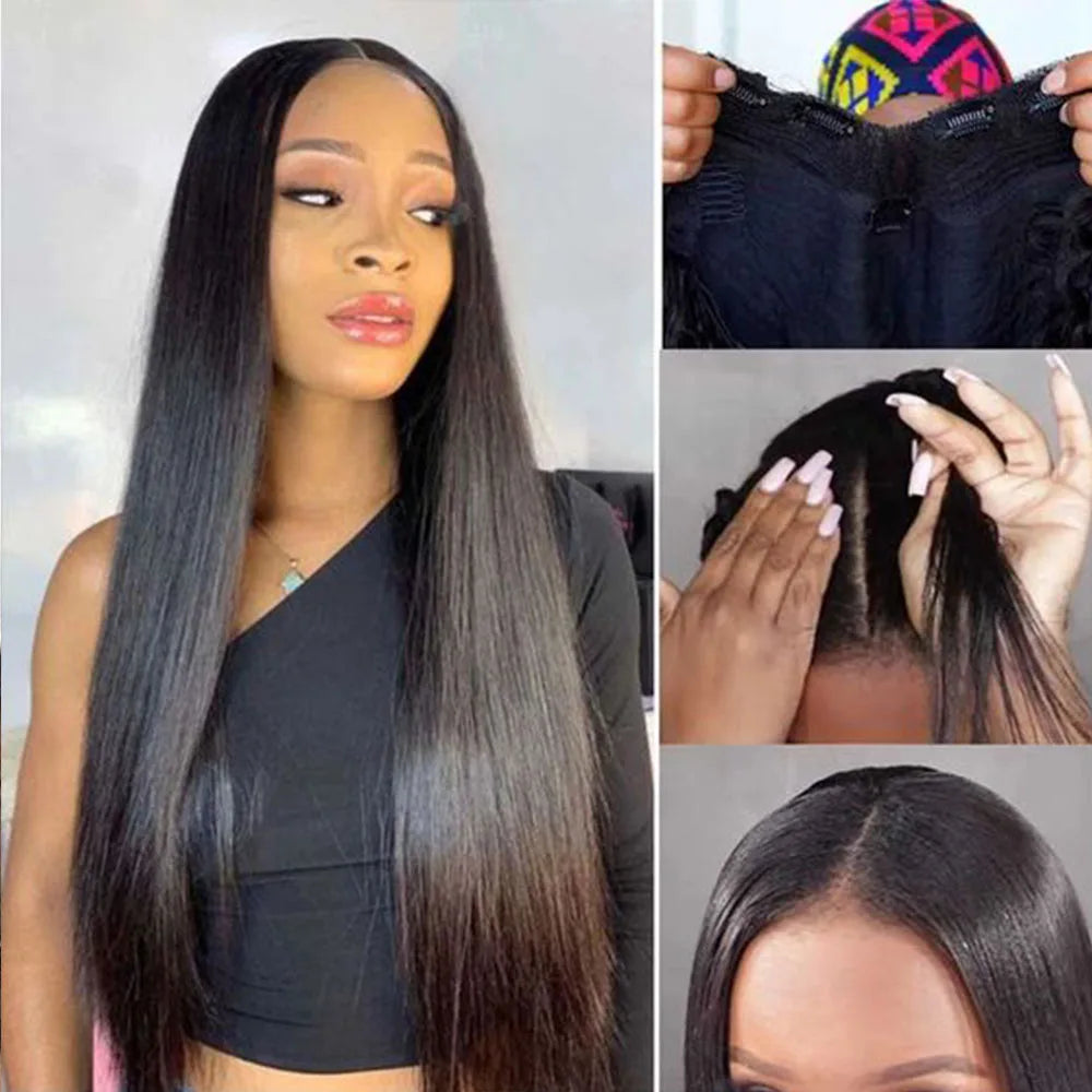 V Part Wig Straight Long Human Hair Wigs Mongolian Straight V Part Human Hair Wigs V Part Machine Made Wigs No Leave Out